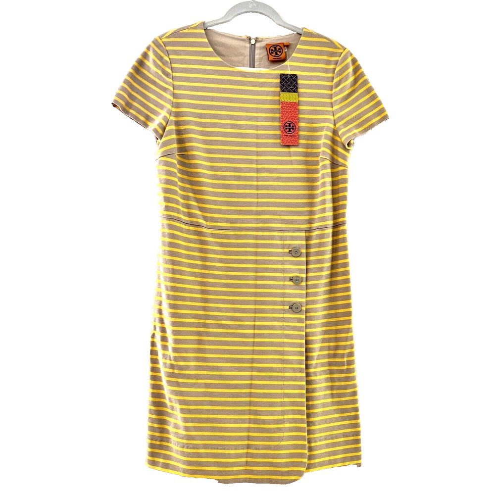Tory Burch Kamilla Dress SZ L NEW Beige Khaki Daisy Shirt Dress Minimal College